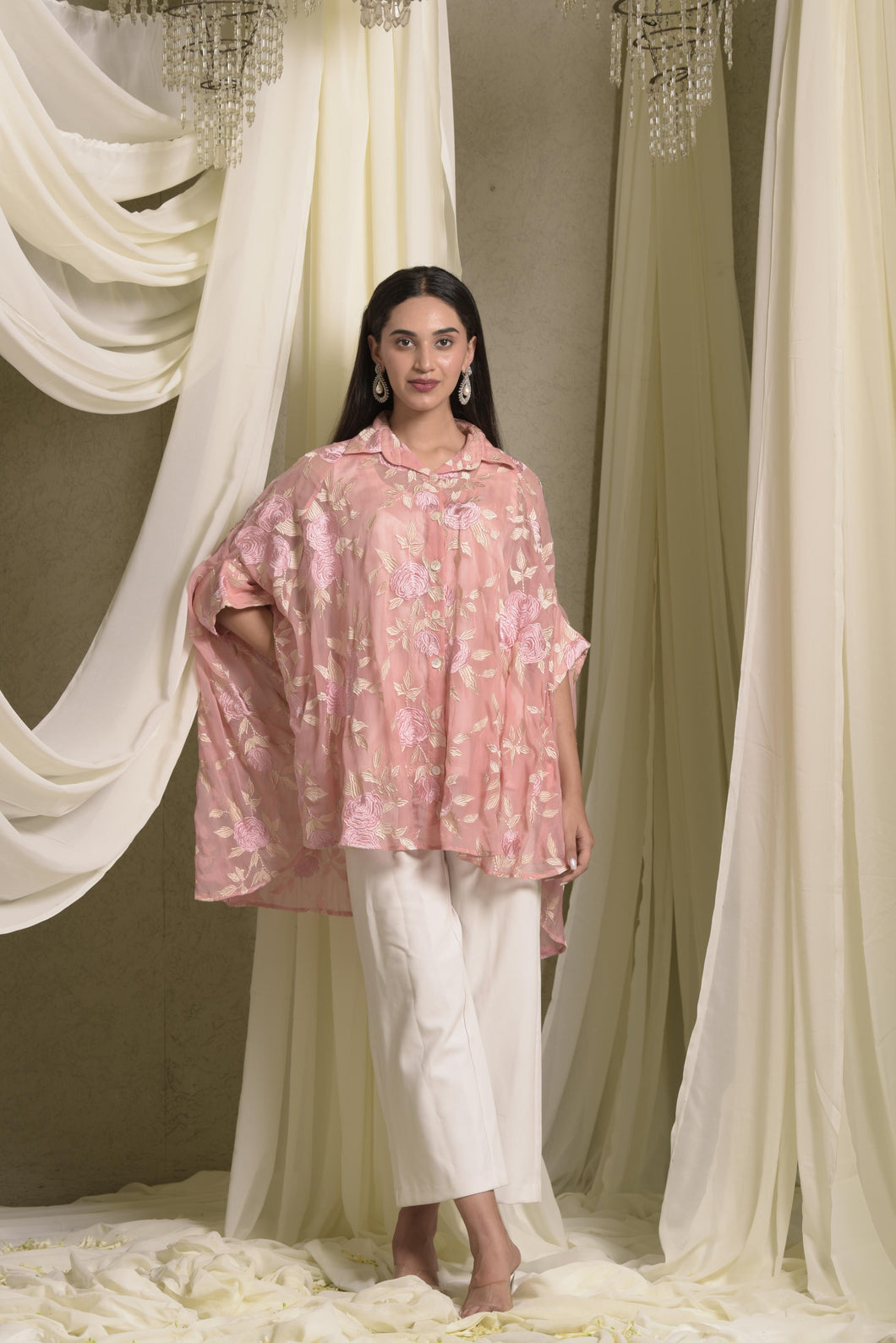 Elahe Embroidered Rose Shirt - Pink