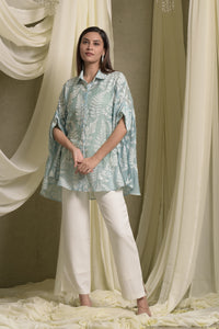 Elahe Embroidered Rowan Shirt - Aqua Blue