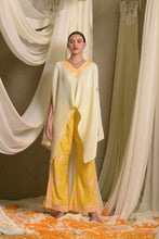 Load image into Gallery viewer, Reyna Gara Glazed Embroidered Pleated V- Neck Cape Coordinated with Straight Pants - Yellow