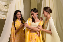 Load image into Gallery viewer, Reyna Gara Glazed Ghagra with Pearl Blouse and Dupatta- Yellow