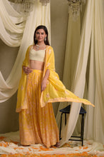 Load image into Gallery viewer, Reyna Gara Glazed Ghagra with Pearl Blouse and Dupatta- Yellow