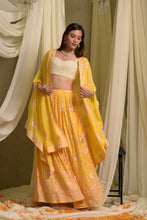 Load image into Gallery viewer, Reyna Gara Glazed Ghagra with Pearl Blouse and Dupatta- Yellow