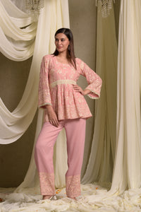 Reyna Gara Glazed Peplum With Coordinated Pants - Pink