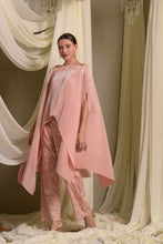 Load image into Gallery viewer, Reyna Gara Glazed Pleated Cape Coordinated with Slit Pants- Pastel Pink