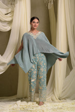 Load image into Gallery viewer, Reyna Gara Glazed Embroidered Pleated V- Neck Cape Coordinated with Straight Pants - Mint