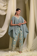 Load image into Gallery viewer, Reyna Gara Glazed Embroidered Pleated V- Neck Cape Coordinated with Straight Pants - Mint