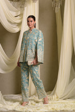 Load image into Gallery viewer, Reyna Gara Glazed Cape Jacket With Coordinated Pants - Mint