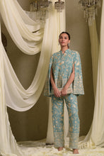 Load image into Gallery viewer, Reyna Gara Glazed Cape Jacket With Coordinated Pants - Mint