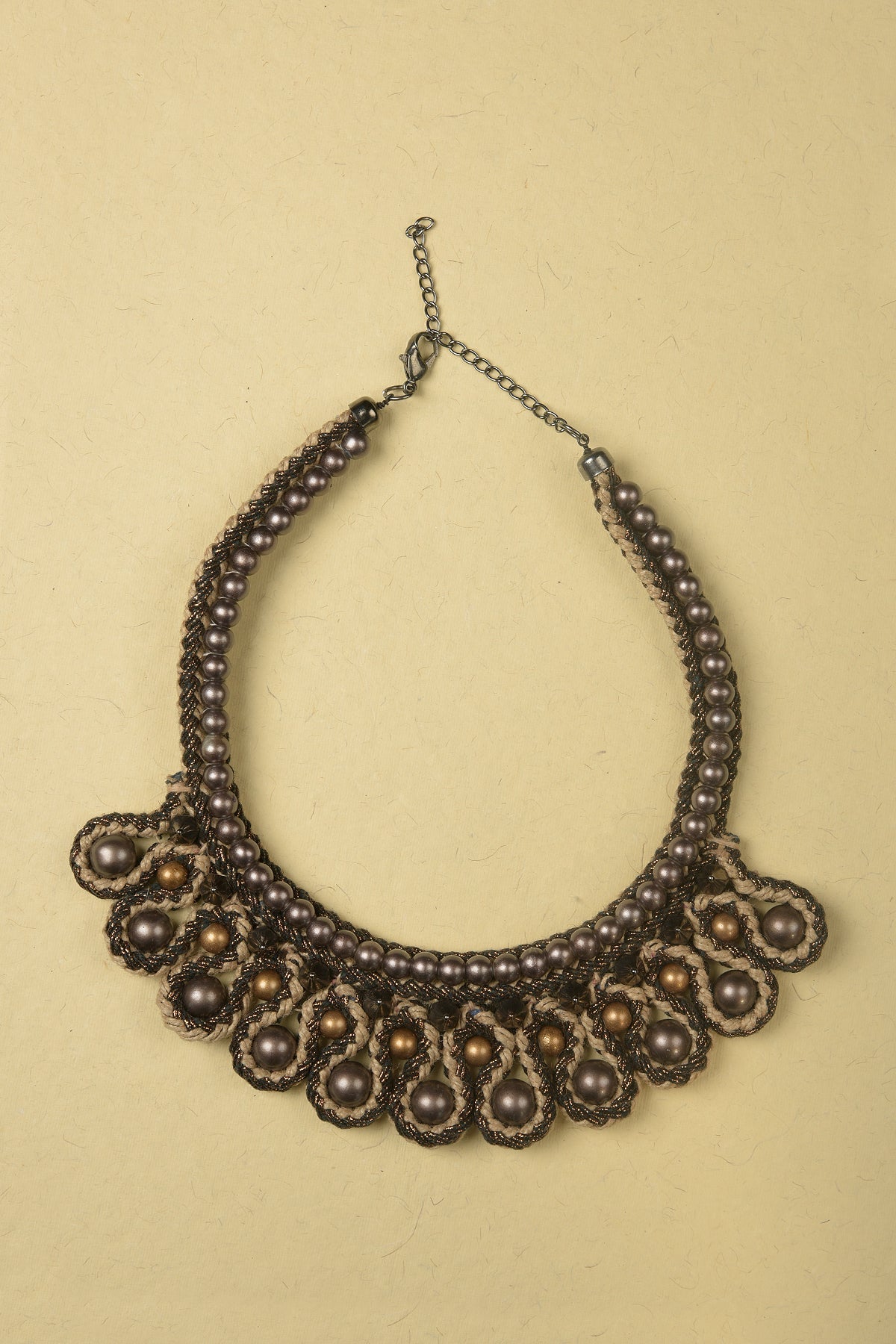 Crafted Necklace made of Jute, Ball Beads and Threads