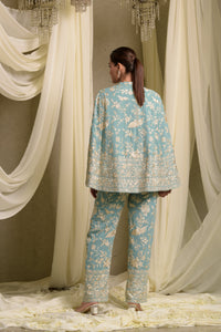 Reyna Gara Glazed Cape Jacket With Coordinated Pants - Mint