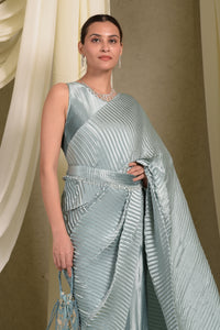 Classy Pleated Gown Saree - Powder Blue