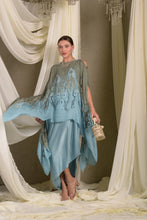 Load image into Gallery viewer, Slip Easy Dress With Organza Cape - Powder Blue &amp; Olive