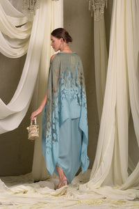 Slip Easy Dress With Organza Cape - Powder Blue & Olive