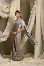 Load image into Gallery viewer, Metallic Pleated Gown Saree With Ombre Palla - Powder Blue Grey