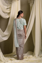 Load image into Gallery viewer, Metallic Pleated Gown Saree With Ombre Palla - Powder Blue Grey