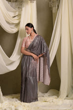 Load image into Gallery viewer, Metallic Pleated Gown Saree With Ombre Palla - Peach Grey