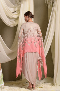 Slip Easy Dress With Organza Cape - Beige Pink