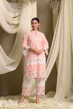 Load image into Gallery viewer, Myra Mesh Floral Lace Kurta with Pants - Peach Rose