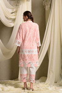 Myra Mesh Floral Lace Kurta with Pants - Peach Rose