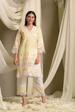 Load image into Gallery viewer, Myra Mesh Floral Lace Kurta with Pant - Yellow Daffodil