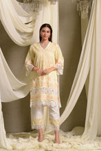 Load image into Gallery viewer, Myra Mesh Floral Lace Kurta with Pant - Yellow Daffodil