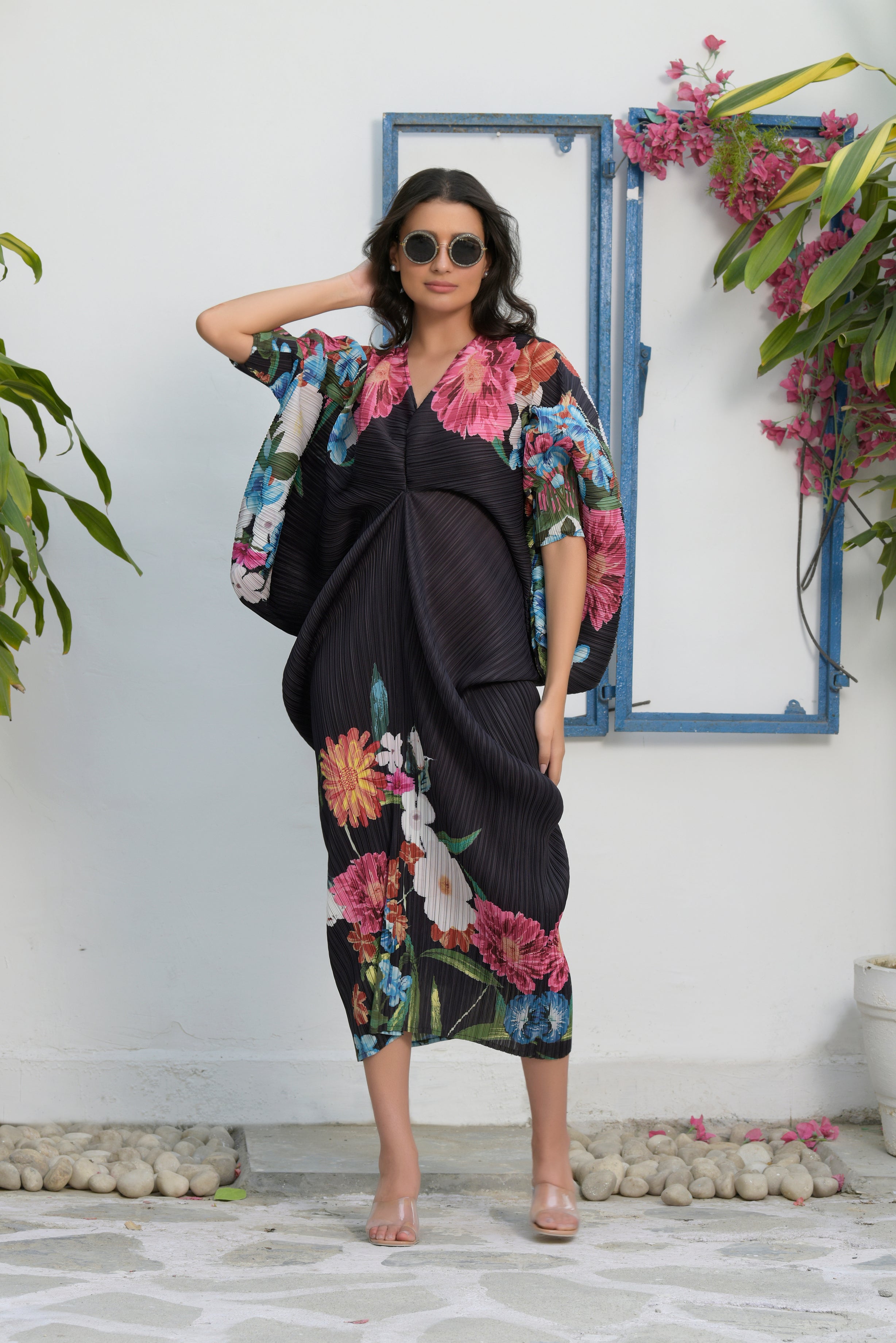 Kimono Kitsch Botanical Dress- Black