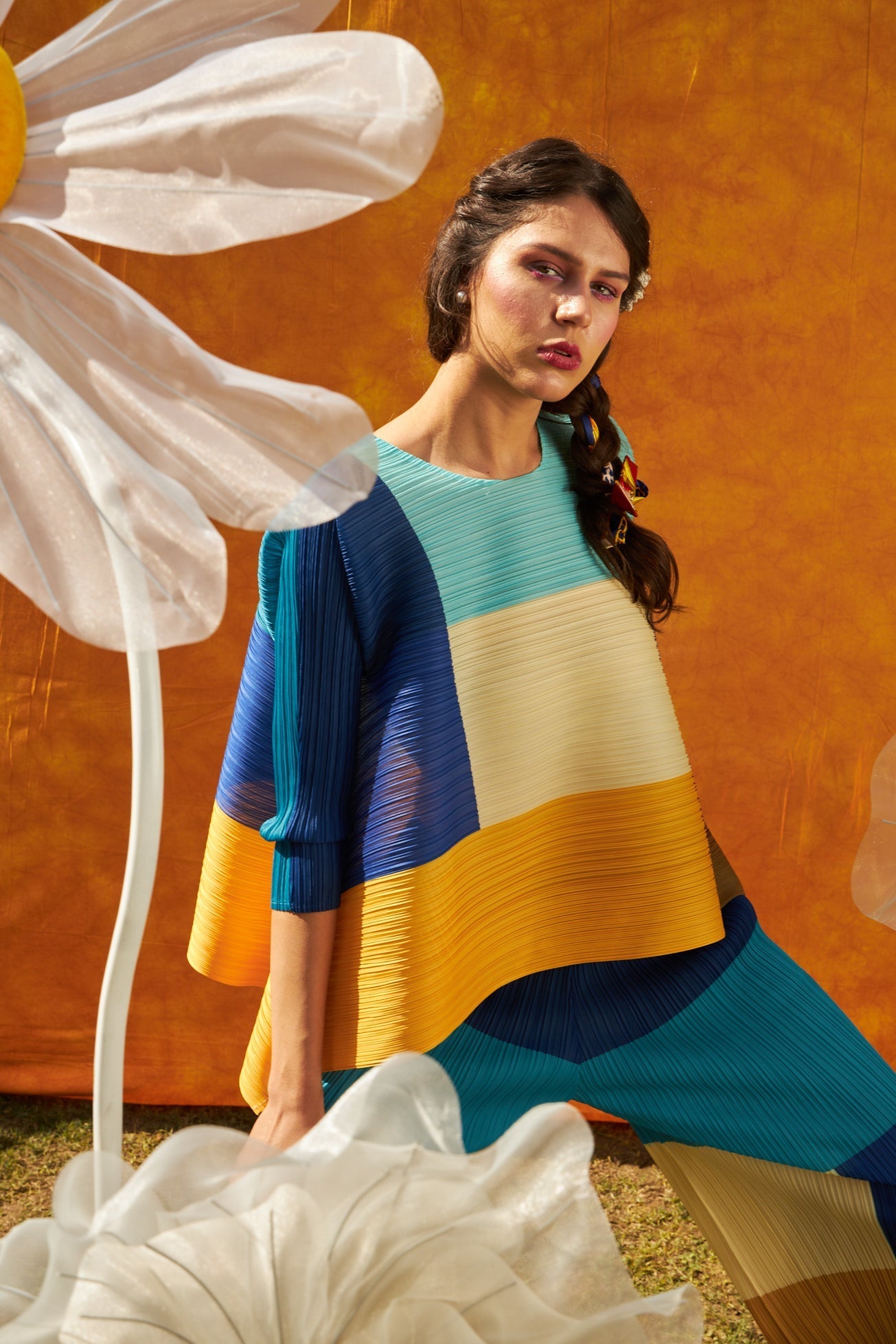 Kylie Kaftan Printed Co-ord set- Teal & Yellow