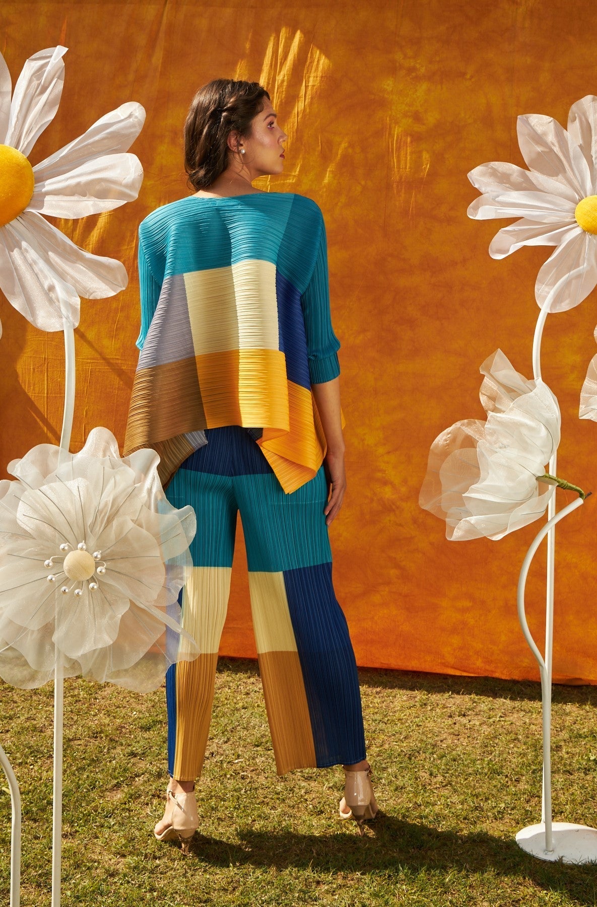 Kylie Kaftan Printed Co-ord set- Teal & Yellow