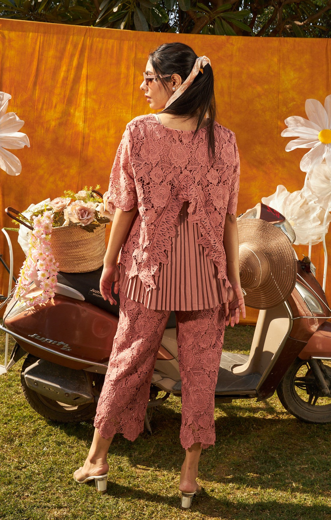 Myra Mesh Cross-Back Co-Ord Set - Onion Pink