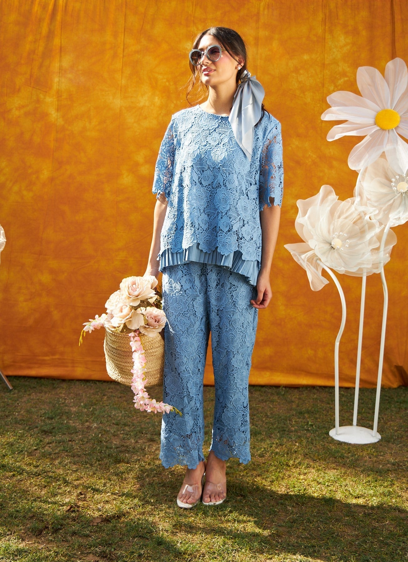 Myra Mesh Cross-Back Co-Ord Set - Blue