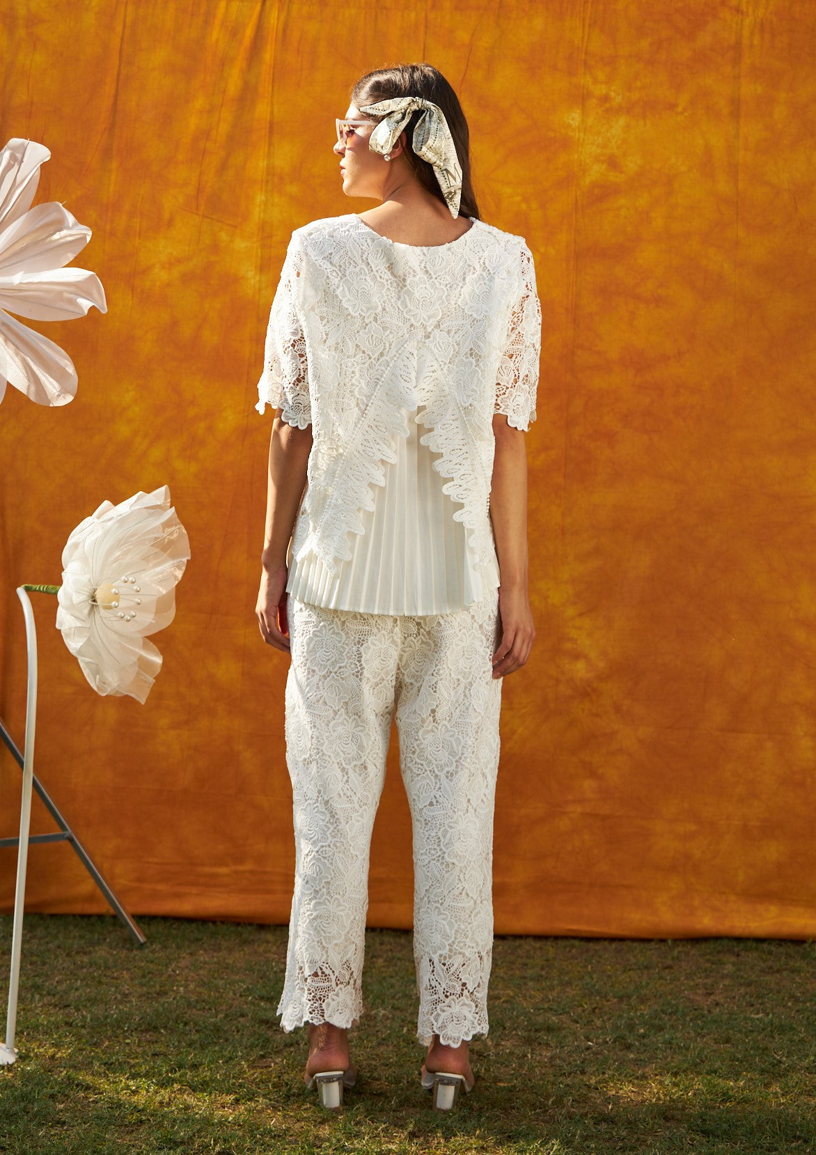 Myra Mesh Cross-Back Co-Ord Set - White