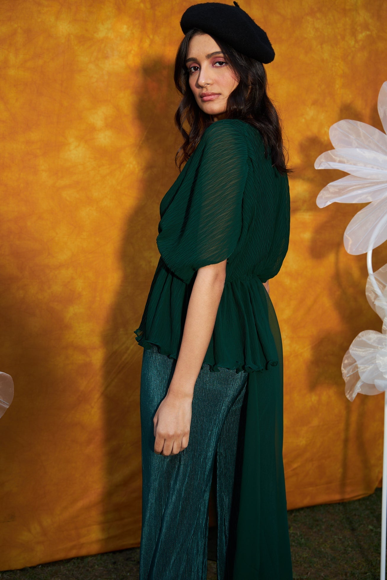 Pliśse Co-ord Set with Ruched Top - Green