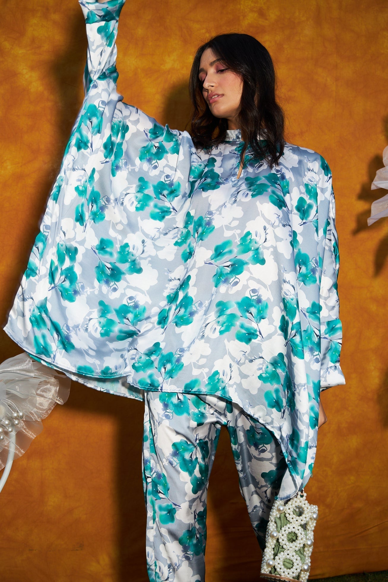 Siciley Satin Co-ord Set - Printed Green