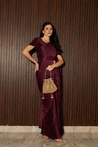 Scintillating Sewed Pleated Saree With Pleated Blouse - Wine