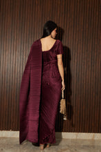 Load image into Gallery viewer, Scintillating Sewed Pleated Saree With Pleated Blouse - Wine