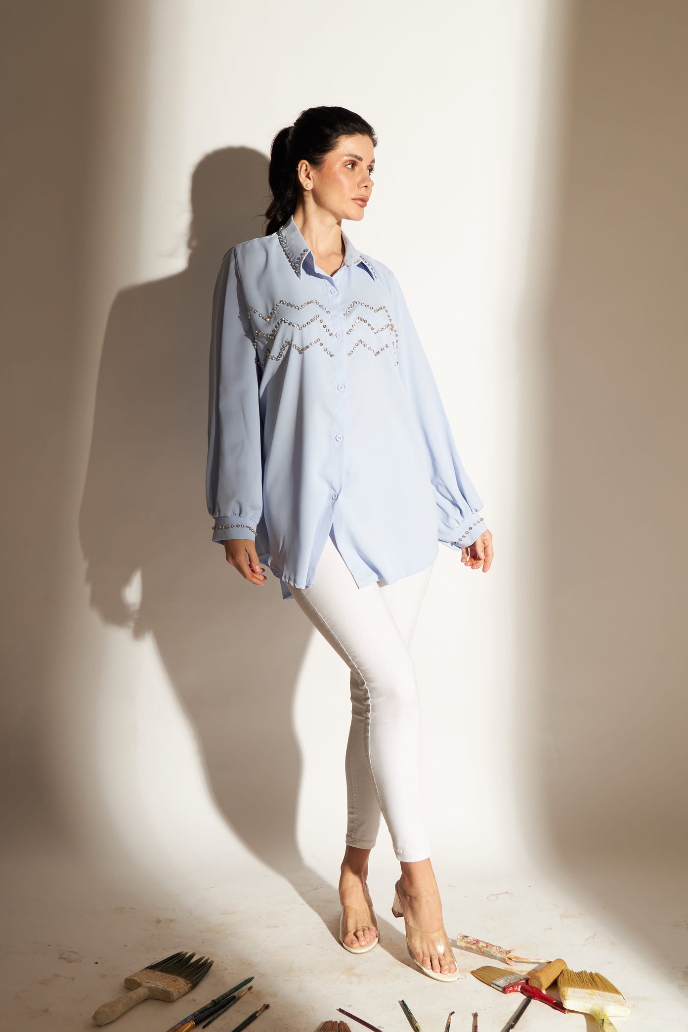 Zigzag Swarovski Top - Powder Blue