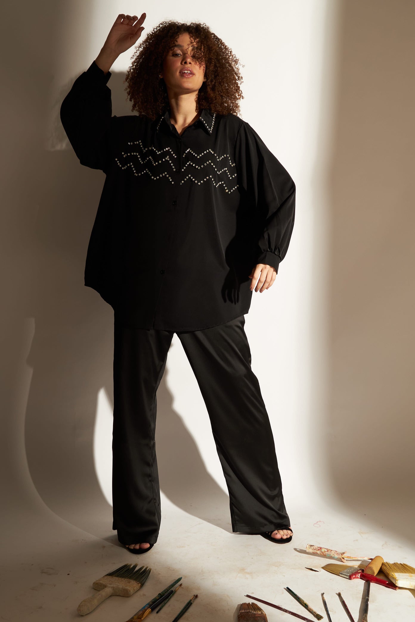 Zigzag Swarovski Top - Black