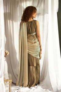 Magnificent Metallic Gown Saree with Liquid Tissue Palla - Copper