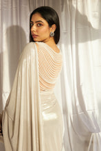 Load image into Gallery viewer, Saia Metallic Slit Saree with Embellished Pearl Blouse - Glossy Ivory