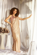 Load image into Gallery viewer, Magnificent Metallic Skirt Saree with Sequins Blouse - Blush Nude