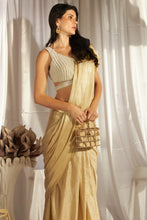 Load image into Gallery viewer, Magnificent Metallic Skirt Saree with Pearl Blouse - Nude