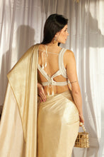 Load image into Gallery viewer, Magnificent Metallic Skirt Saree with Pearl Blouse - Nude