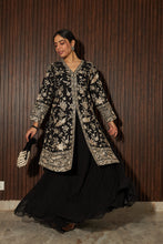 Load image into Gallery viewer, Reyna Gara Glazed Slit Kurta With Skirt - Black