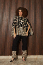 Load image into Gallery viewer, Reyna Gara Glazed Cape Jacket With Coordinated Plain Pants- Black