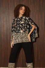 Load image into Gallery viewer, Reyna Gara Glazed Cape Jacket With Coordinated Plain Pants- Black