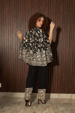 Load image into Gallery viewer, Reyna Gara Glazed Cape Jacket With Coordinated Plain Pants- Black