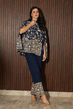 Load image into Gallery viewer, Reyna Gara Glazed Cape Jacket With Coordinated Plain Pants- Blue