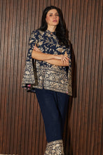 Load image into Gallery viewer, Reyna Gara Glazed Cape Jacket With Coordinated Plain Pants- Blue