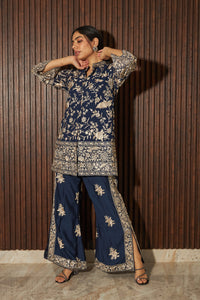 Reyna Gara Glazed Fragrant Tunic with Pants - Blue