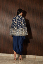 Load image into Gallery viewer, Reyna Gara Glazed Cape Jacket With Slip Easy Dress- Blue